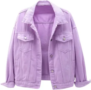 Women's Casual Loose Oversized Denim Jacket Long Sleeved Button Jean Jacket Coat Tops Loose Jean Trucker Jacket
