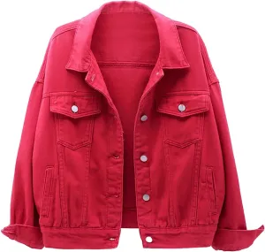 Women's Casual Loose Oversized Denim Jacket Long Sleeved Button Jean Jacket Coat Tops Loose Jean Trucker Jacket