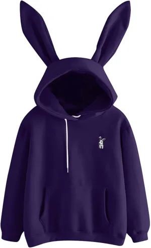 Womens Cropped Sweatshirt Fashion Teen Girls Rabbit Ears Hoodies Long Sleeve Cute Tops Fleece Pullover Fall Y2k Clothes