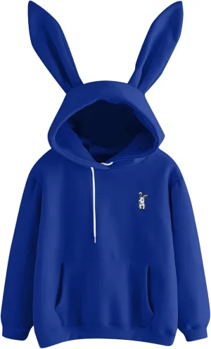 Womens Cropped Sweatshirt Fashion Teen Girls Rabbit Ears Hoodies Long Sleeve Cute Tops Fleece Pullover Fall Y2k Clothes