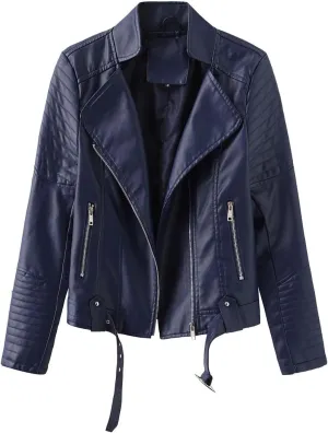 Womens Faux Leather Shacket Jackets Plus Size Motorcycle Jacket with Belted Zip Pockets Loose Fit Pleather Bike Coat
