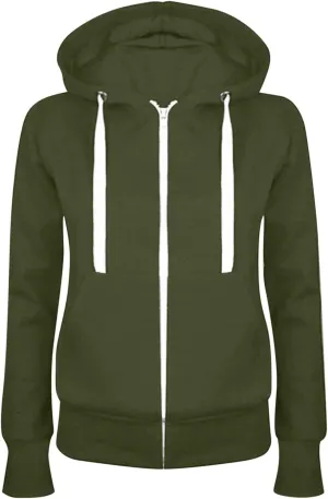 Women's Full Zipper Hoodie Lightweight Long Sleeve Hooded Sweatshirts Pockets Casual Solid Color-Block Jacket Coat