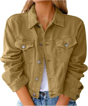 Women's Jean Jacket Button Down Cropped Button Down Denim Jacket With Pocket Distressed Crop Denim Jacket Casual 2024