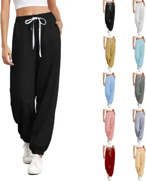 Womens Joggers Baggy Casual Drawstring High Waisted Sweatpants Cinch Bottom Workout Lounge Pants with Pockets