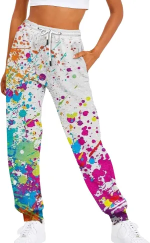 Women's Joggers Pants Holiday Modern Tapered Trousers Fitness Cosy Joggers Hi Waist Tye Dye Lightweight Lounge Pants