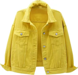 Womens Long Sleeve Denim Jackets Button Down Cropped Trucker Jean Jackets Coats Fashion Y2k Outerwear Fall Outfits