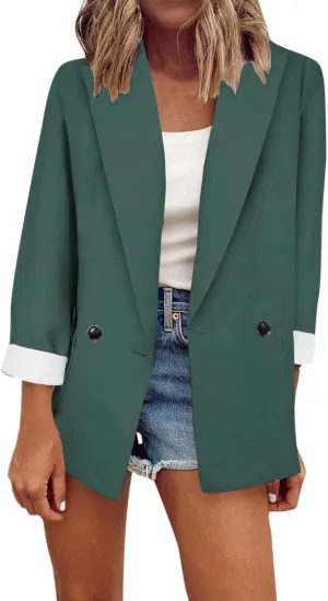 Women's Oversized Business Solid Color Blazer Long Sleeve Work Office Jacket Lapel OL Cardigans with Pockets