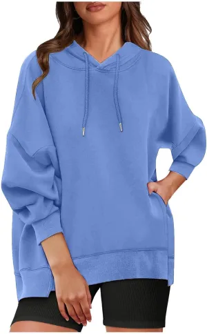 Womens Oversized Hoodies Sweatshirt-Pullover Sweatshirts with Pockets Stretchy Soft Cotton Basic Fall Outfits 2024