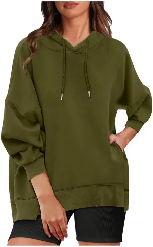 Womens Oversized Hoodies Sweatshirt-Pullover Sweatshirts with Pockets Stretchy Soft Cotton Basic Fall Outfits 2024