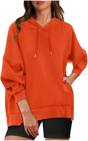 Womens Oversized Hoodies Sweatshirt-Pullover Sweatshirts with Pockets Stretchy Soft Cotton Basic Fall Outfits 2024