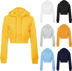 Women's Solid Casual Basic Long Sleeve French Terry Zip Up Crop Hoodie Jacket 2024 Teen Girls Streetwear Sweatshirts