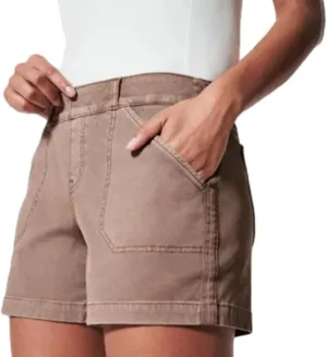 Womens Stretch Twill Shorts,Pull On Chino Denim Shorts with Pockets,Summer Casual Elastic Waist Stretchy Jean
