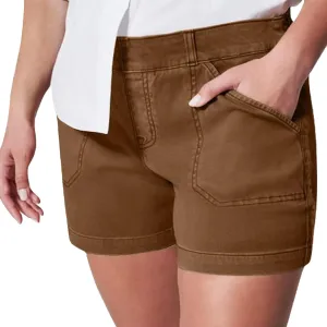 Womens Stretch Twill Shorts,Pull On Chino Denim Shorts with Pockets,Summer Casual Elastic Waist Stretchy Jean