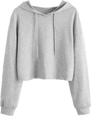 Womens Sweatshirts Drawstring Casual Cropped Hoodies Workout Pullover Crop Tops Teen Girls Long Sleeve Sweat Shirts