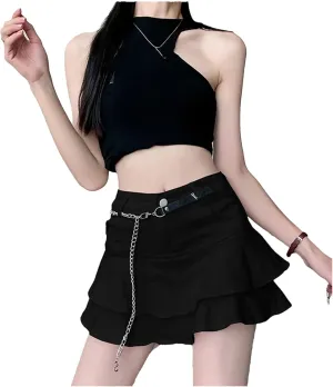 Womens Vintage Denim Shorts Skirts Streetwear Washed Kawaii Ruffles Mini Jeans Skort