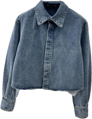 Women's Vintage Lapel Long Sleeve Loose Denim Jacket Casual Outdoor Trucker Denim Jackets