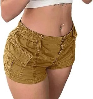 Womens Y2k Cargo Shorts Low Elastic Shorts E-Girl Slim Fit Cargo Micro Short Sweatpant Harajuku Streetwear