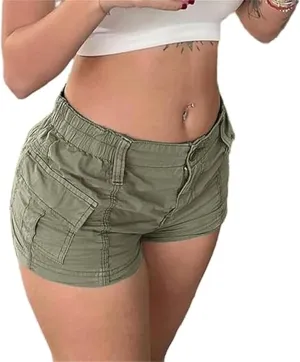 Womens Y2k Cargo Shorts Low Elastic Shorts E-Girl Slim Fit Cargo Micro Short Sweatpant Harajuku Streetwear