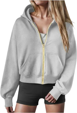 Womens Zip Up Hoodies Cropped Sweatshirts Casual Fleece Jackets Hooded Y2k Top 2024 Fall Outfits Clothes