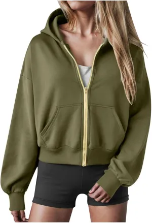 Womens Zip Up Hoodies Cropped Sweatshirts Casual Fleece Jackets Hooded Y2k Top 2024 Fall Outfits Clothes