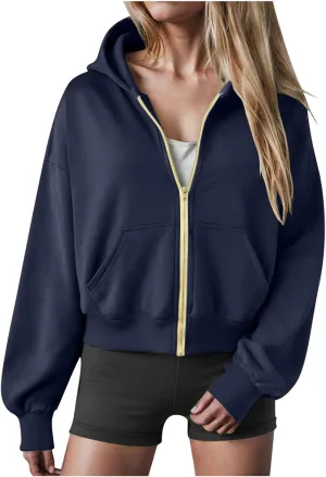 Womens Zip Up Hoodies Cropped Sweatshirts Casual Fleece Jackets Hooded Y2k Top 2024 Fall Outfits Clothes