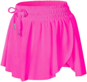 Wsirmet Flowy Shorts for Women Butterfly Shorts 2 in 1 Athletic Workout Gym Biker Running Shorts with Pockets