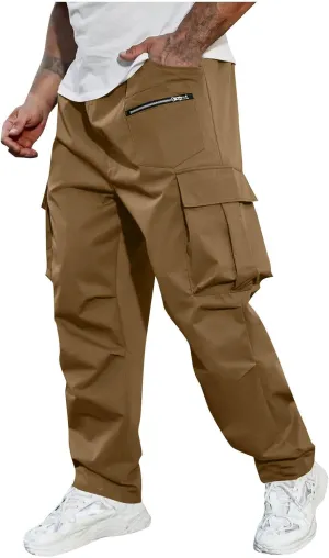 Xiaojmake Men's Cargo Pants Drawstring Elastic Waist Casual Baggy Sweatpants Y2k Workout Trousers with Zipper Multic-Pockets