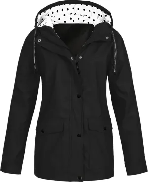 Zkuisw Women's Outdoor Waterproof Rain Jacket Softshell Raincoat with Hooded Lightweight Windbreaker Travel Coats for Hiking